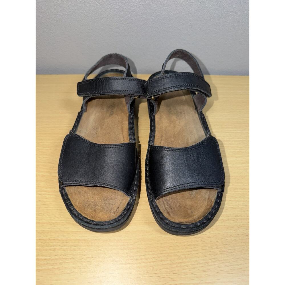 Naot Karenna 7.5 Black Leather Double Hook & Loop Adjustable Comfort Sandals